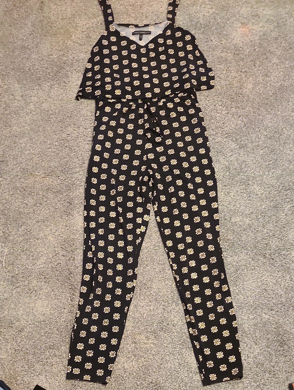White House Black Market Black Floral Strap Jumpsuit
